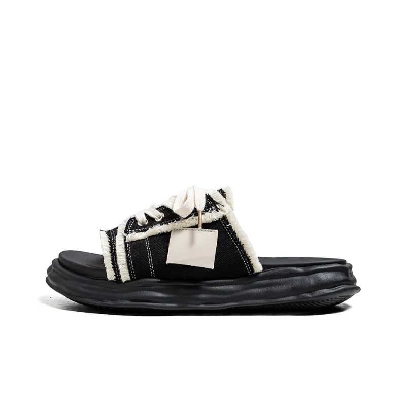 MILLIE'S Leather Patchwork Cuffed Abrasion Resistant Slide Slippers Men's Black-0