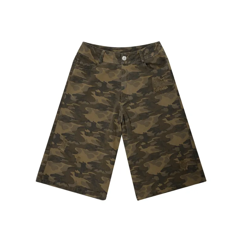 JHYQ Denim Shorts Unisex Army Green Camouflage-0