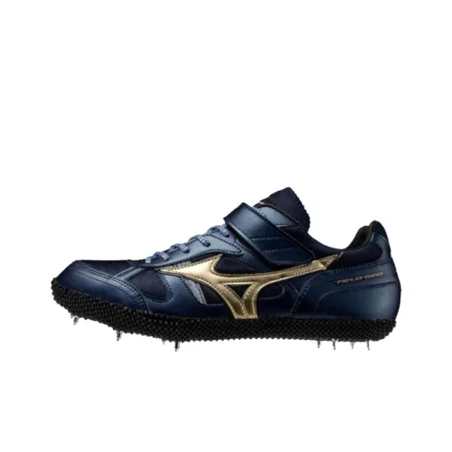 Mizuno Slip Resistant And Abrasion Resistant Functionality Blue Gold Color Track And Field Shoes Unisex Low Top
