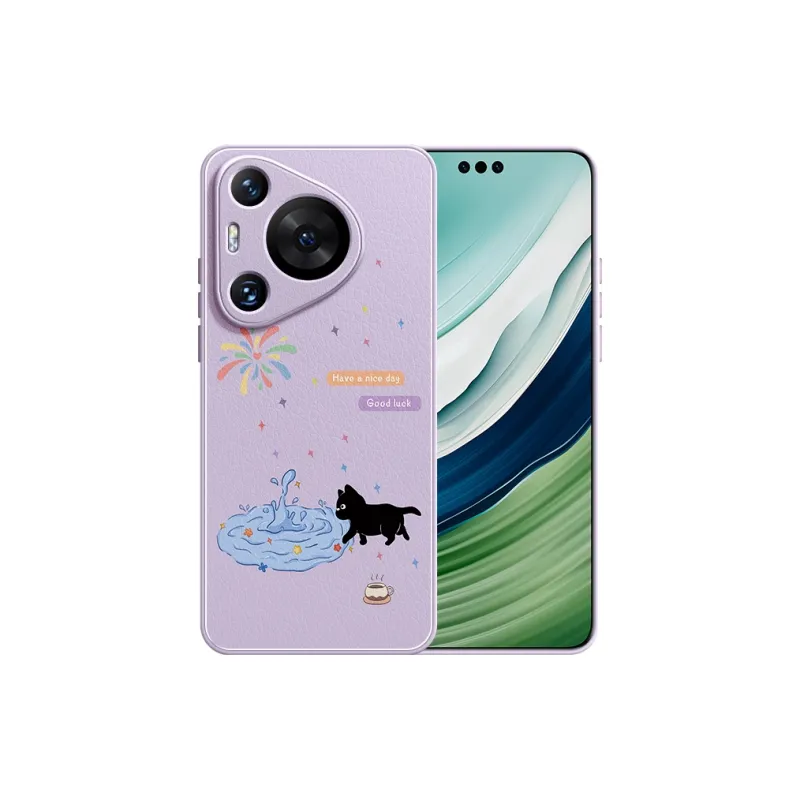 Lingtao Leather Material Kitten In The Pool Phone Cases Compatibility Huawei Pura 70 Pro+/P60/P50/P40 Girlish Artistic-19