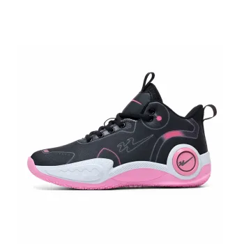 Binary Cushioning Abrasion Resistant Breathable Slip Resistant Mid Top Basketball Shoes Unisex Black Pink