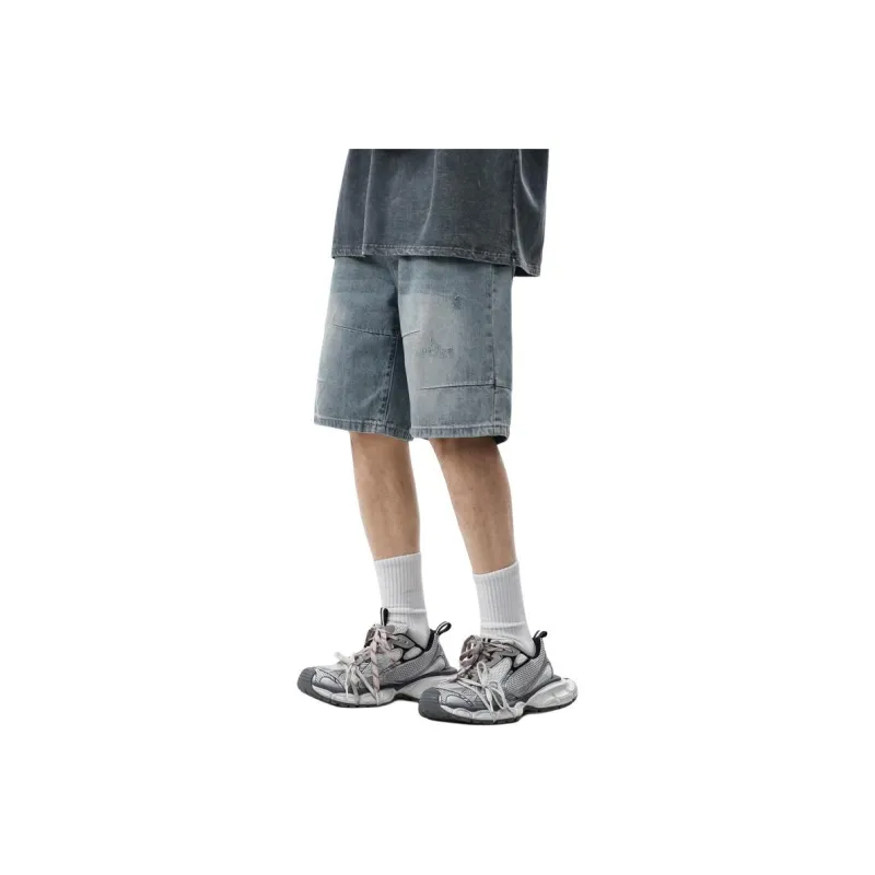 【dme】 Denim Shorts Men's Vintage Light Blue-0