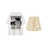 White Top+Apricot Shorts