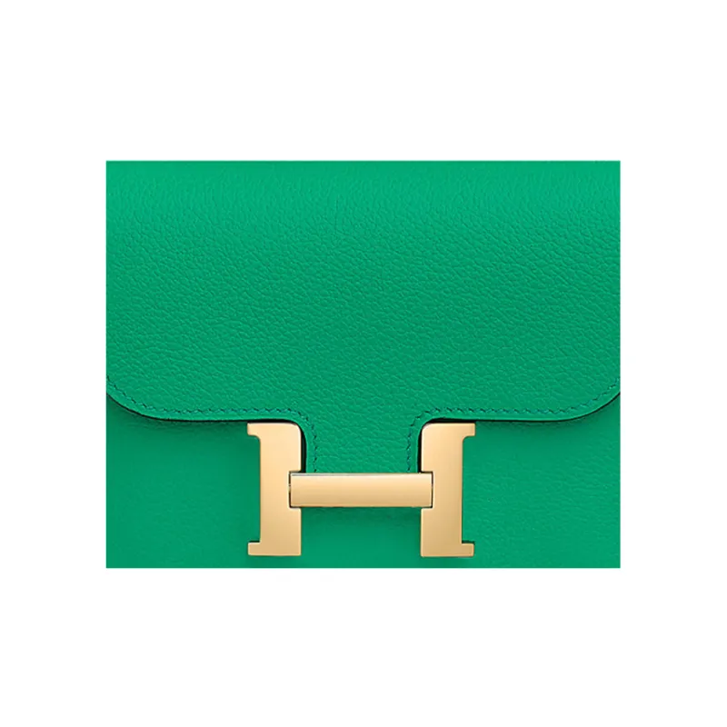 HERMES Constance Slim Evercolor Calfskin Card Holder Coin Purse Wallet Fanny Pack Women's Mint Green/Bosphorus Green-3