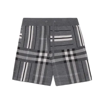 Burberry Check And Stripe Wool Blend Jacquard Shorts