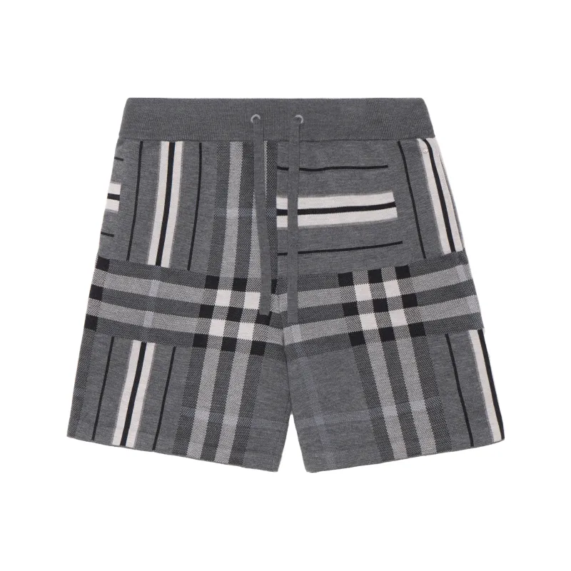 Burberry Check And Stripe Wool Blend Jacquard Shorts-0