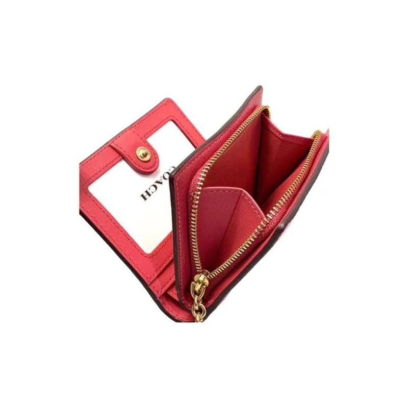 COACH Snap Wallet Pebbled Leather Wallet Mini Women's Rubber Pink-3
