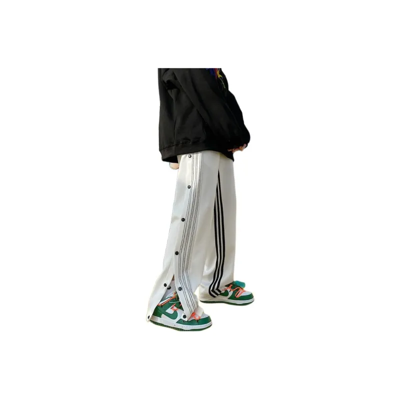 WELTER EXPERIMENT Side Snap Button Stripes Patchwork Design Casual Pants Unisex-17