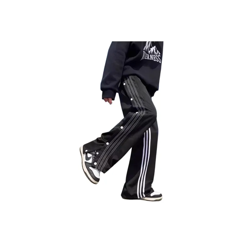 WELTER EXPERIMENT Side Snap Button Stripes Patchwork Design Casual Pants Unisex-6