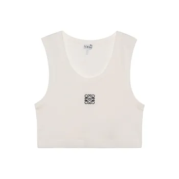 LOEWE Cropped Cotton Anagram Tank Top White/Navy Blue