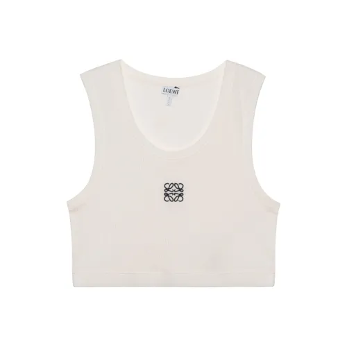 LOEWE Cropped Cotton Anagram Tank Top White/Navy Blue