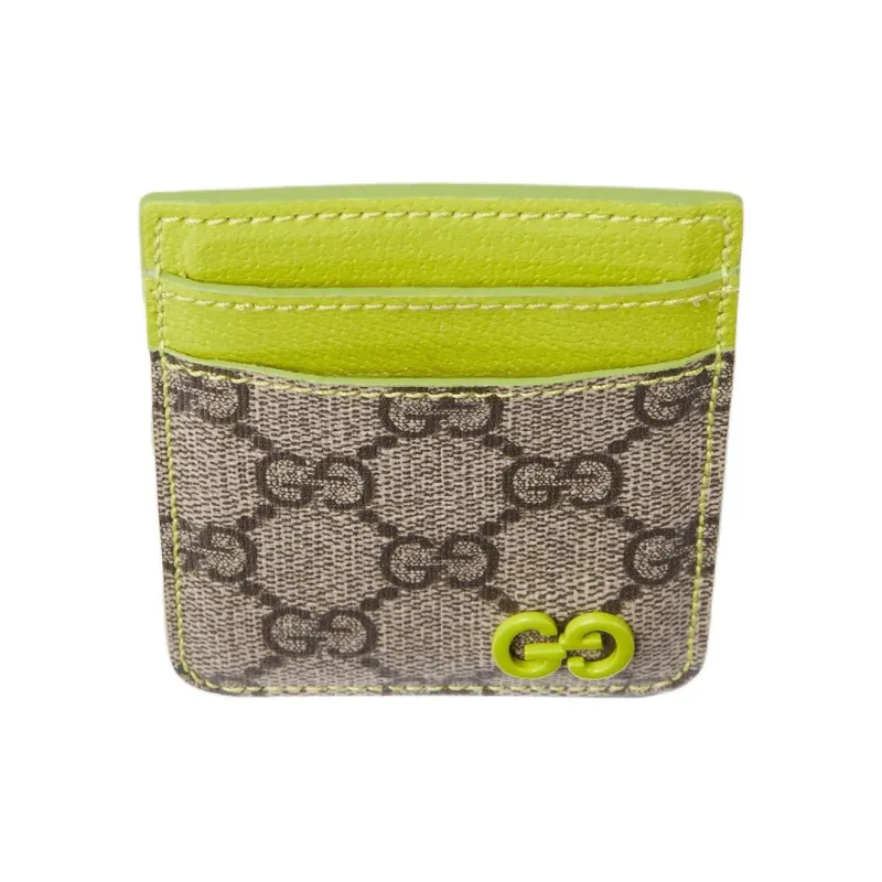 GUCCI Canvas With Leather Magnetic Card Holder Unisex Beige & Dark Brown-3
