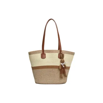 Single Warehouse Straw Woven Handbag, Shoulder Bag Regular Women's Khaki/Black
