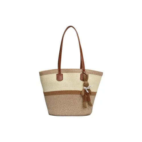 Single Warehouse Straw Woven Handbag, Shoulder Bag Regular Women's Khaki/Black