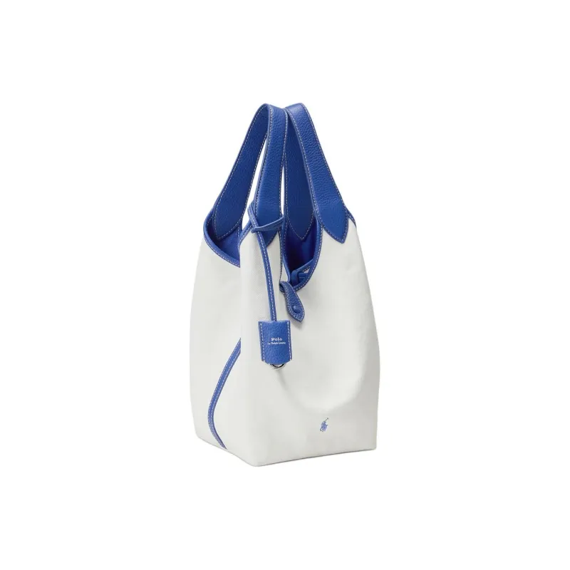 Polo Ralph Lauren Fabric Tote Bag, Shopping Bag, Shoulder Bag, Handbag Women's White & Jellyfish Blue-1