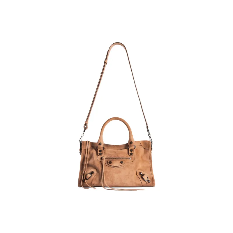 Balenciaga Le City Suede Calfskin One Shoulder Handbag Small Size Women's Camel-1