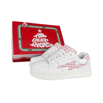 Rongchuan Slip Resistant, Abrasion Resistant, Lightweight Low Top Skateboard Shoes Unisex White Pink Square