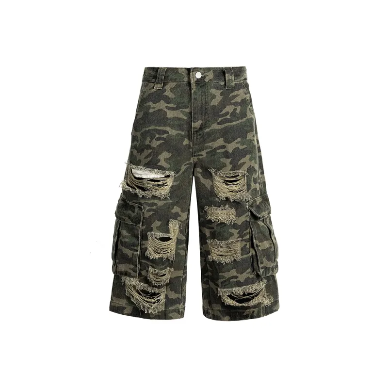 Ice Flying Denim Shorts Unisex Camouflage-0