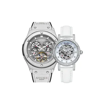 AOUKE Mechanical Movement Silicone Strap Watch Unisex Cut Out Dial