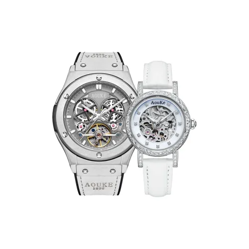 AOUKE Mechanical Movement Silicone Strap Watch Unisex Cut Out Dial