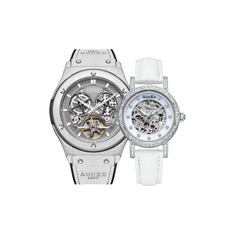 AOUKE Mechanical Movement Silicone Strap Watch Unisex Cut Out Dial-0