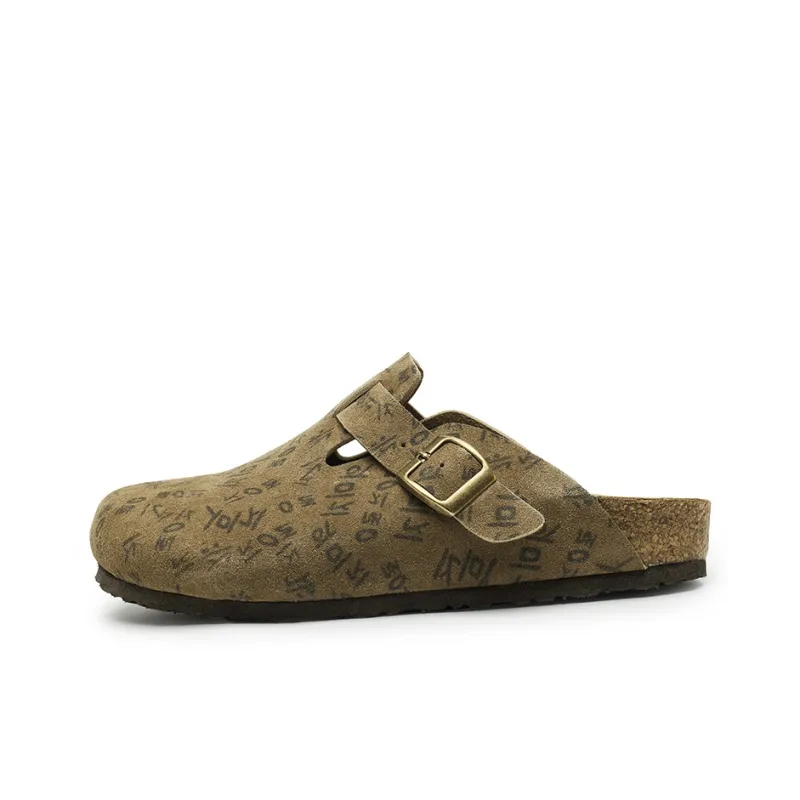 Mulinsen Cork Sole Leather Patchwork Abrasion Resistant Closed Toe Slippers Unisex-10