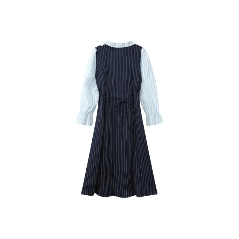 YGPRW Long Sleeved Dress Women's Navy Blue-1