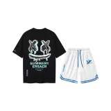 Black Short-Sleeved Shirt+White Shorts