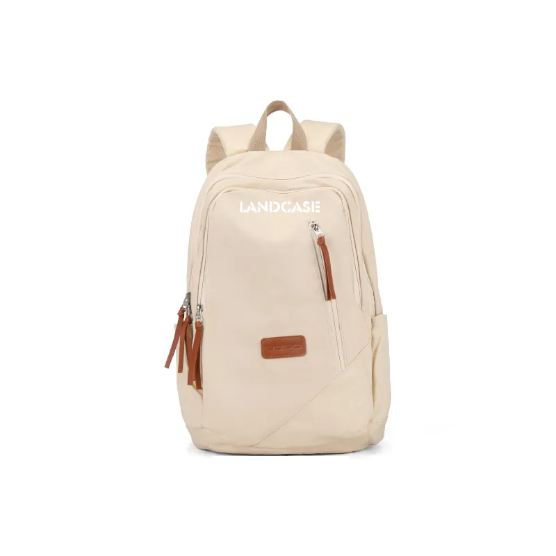 LANDCASE Fabric Backpack Laptop Backpack Regular Unisex Obsidian Black/Pearl White/Caramel Brown-6