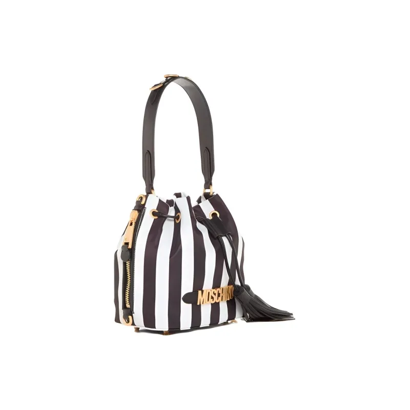 MOSCHINO Cotton Bucket Bags Shoulder Bag Crossbody Bag Handbag Women's Black & White-2