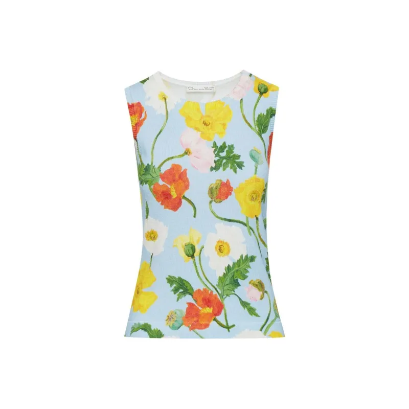 OSCAR DE LA RENTA Floral-print Round-neck Tank Top-0