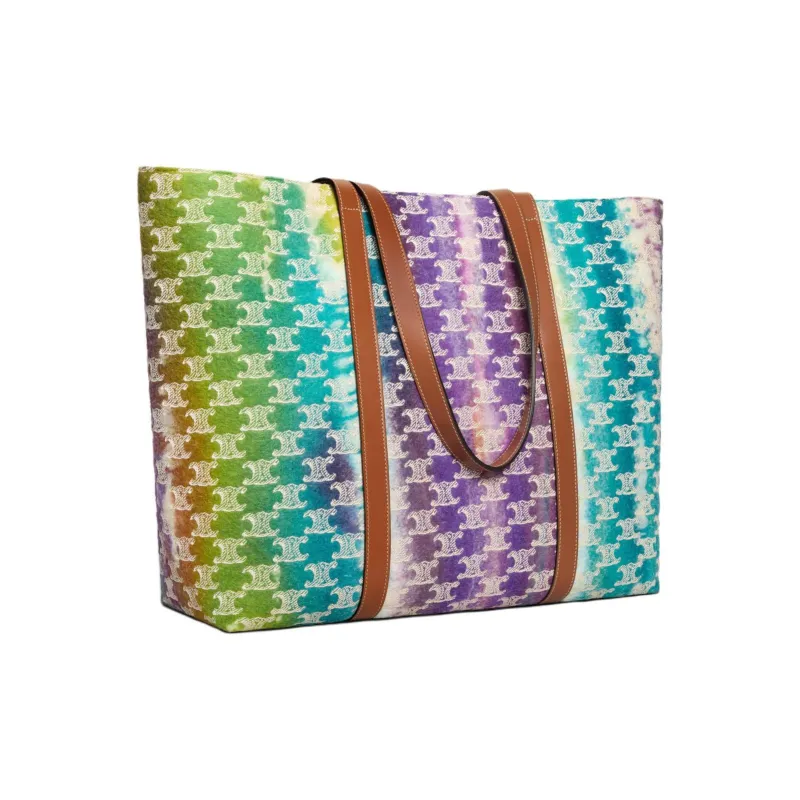 CELINE Triomphe Fabric Tote Bag, Shopping Bag, Shoulder Bag Men's Purple & Multicolor-3