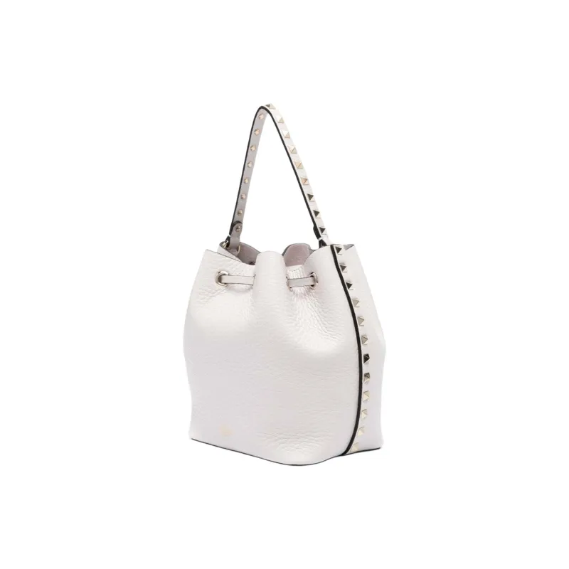 Valentino ROCKSTUD Leather Bucket Bag, One Shoulder Handbag Women's White-1