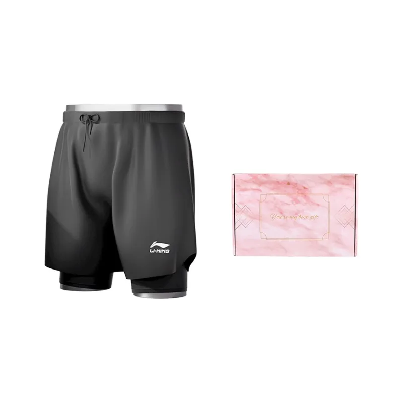 LINING Swimming Shorts Men 607 Black Swim Trunks Gift Box-0