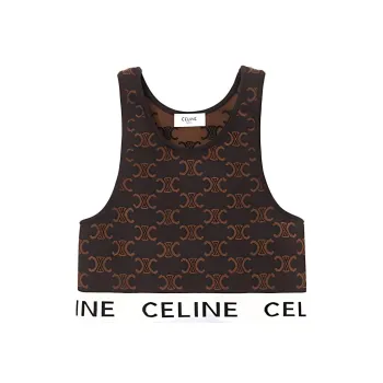 CELINE SS23 Monogram Logo Sport Silk Bra Brown