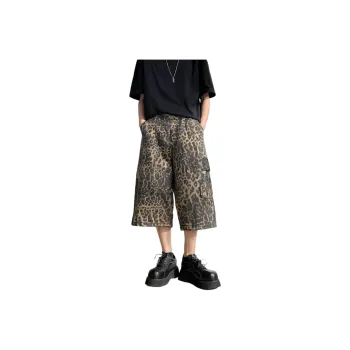 AYEA Denim Shorts Unisex Leopard Print