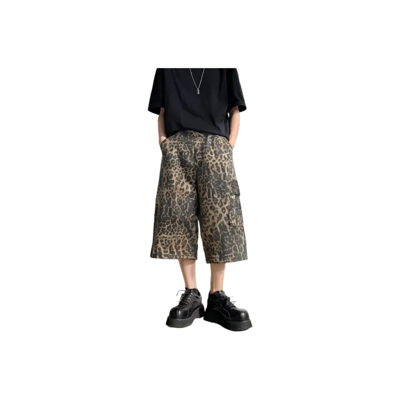 AYEA Denim Shorts Unisex Leopard Print-0