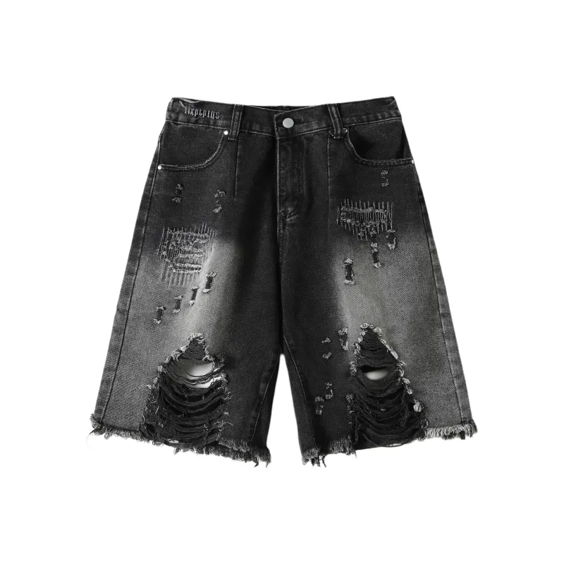 TESTUNG Denim Shorts Unisex Black-0