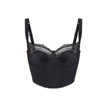 SKIMS STRETCH SATIN LACE CROPPED CORSET Tank Tops Women's ONYX/Onyx