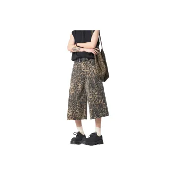 CREAZIONI LA FANTASIA E MOBILE Denim Shorts Unisex Leopard Print