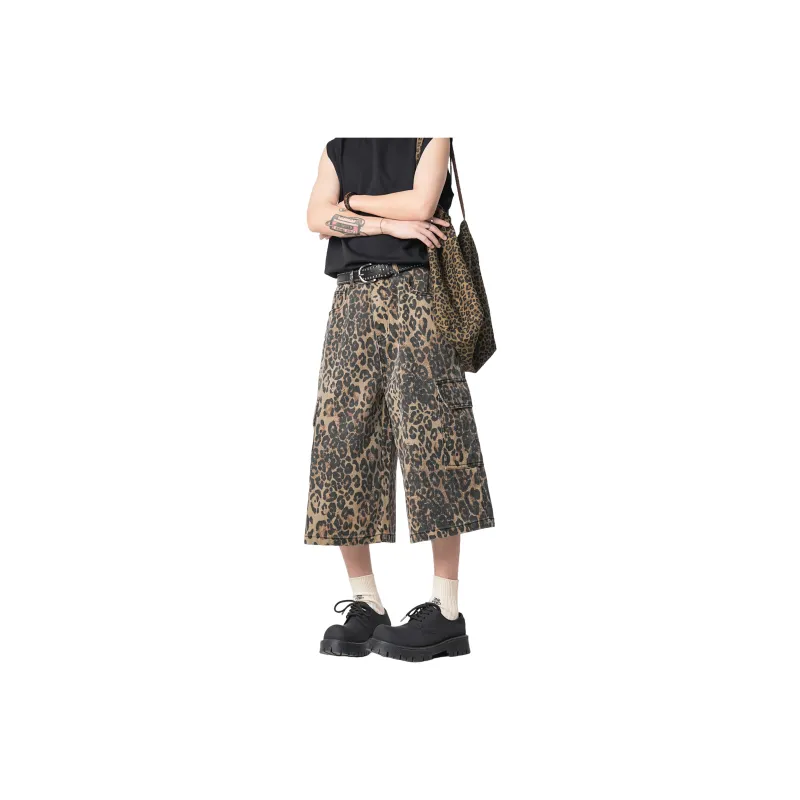 CREAZIONI LA FANTASIA E MOBILE Denim Shorts Unisex Leopard Print-0