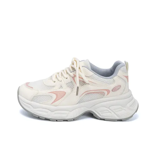 HUANQIU Breathable Coverage Height Increase Low Top Chunky Sneakers Women's Beige Pink