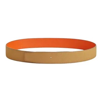 HERMES Calfskin Leather Belts Men's Camel Width 3.8CM