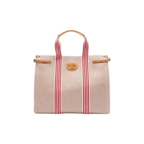 Valentino Cotton Tote Bag, Shopping Bag, Handbag Large Size Women's Beige & Red