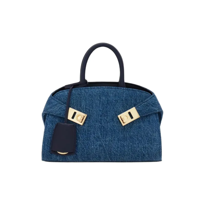 FERRAGAMO Hug Denim One Shoulder Handbag Trumpets Women's Denim Blue-0