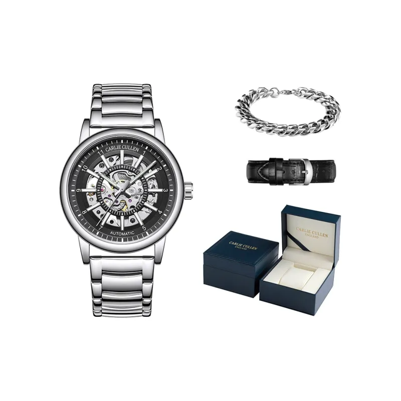 CARLIECULLEN Black Knight Series Automatic Mechanical Movement Stainless Steel Watchband Watch Men's Watches Black Dial-45