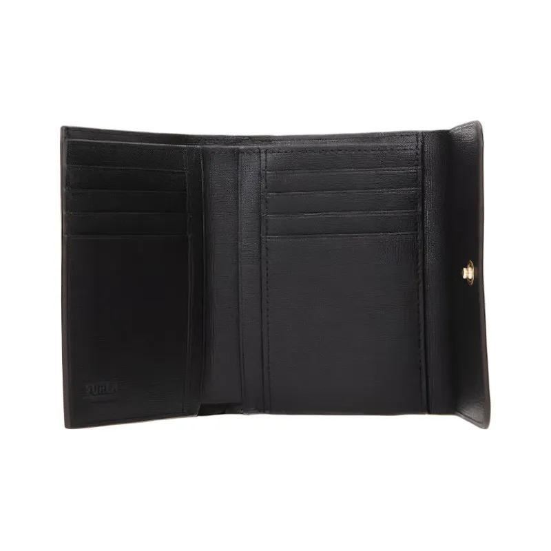Furla Babylon Leather Card Holder Wallet Women's Black-3