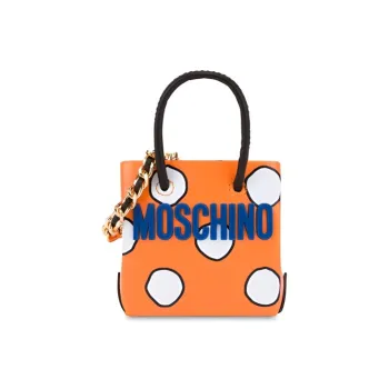 MOSCHINO Fabric With Cow Leather Chain Bag Handbag Shoulder Bag Crossbody Bag Mini Women's Orange