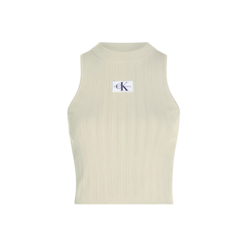 Calvin Klein Logo patch Ribbed knit Top-0
