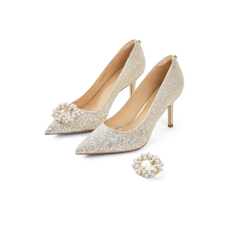 7or9 White Grape Sparkling Wine Slim Heel High Heels 9cm Women's Light Gold-1